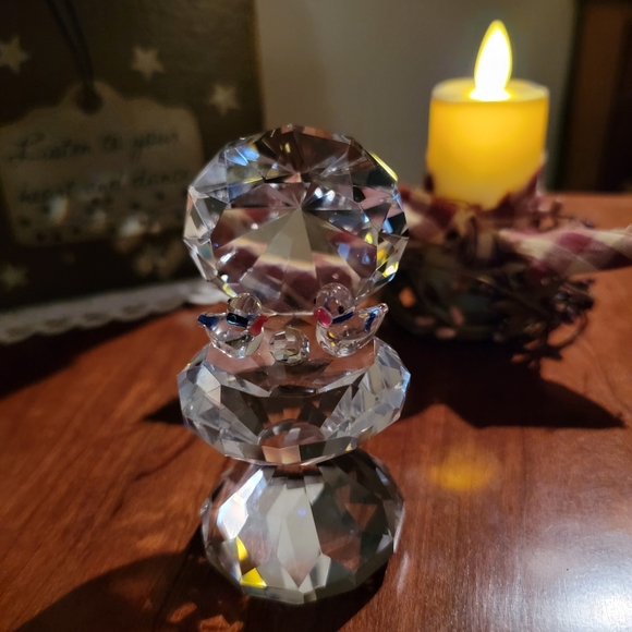 CRYSTAL WORLD ♡ Sweet Vintage Heavy Crystal Bird Bath Two Birds 'n Crystal Ball - Picture 4 of 17